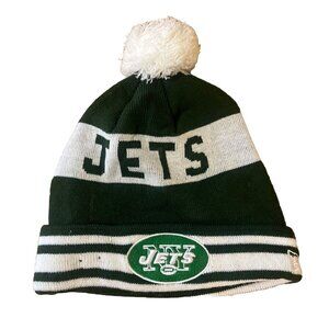 New York Jets Knit Beanie Hat With Pom Pom Green & White Adult Size By 47 Brand
